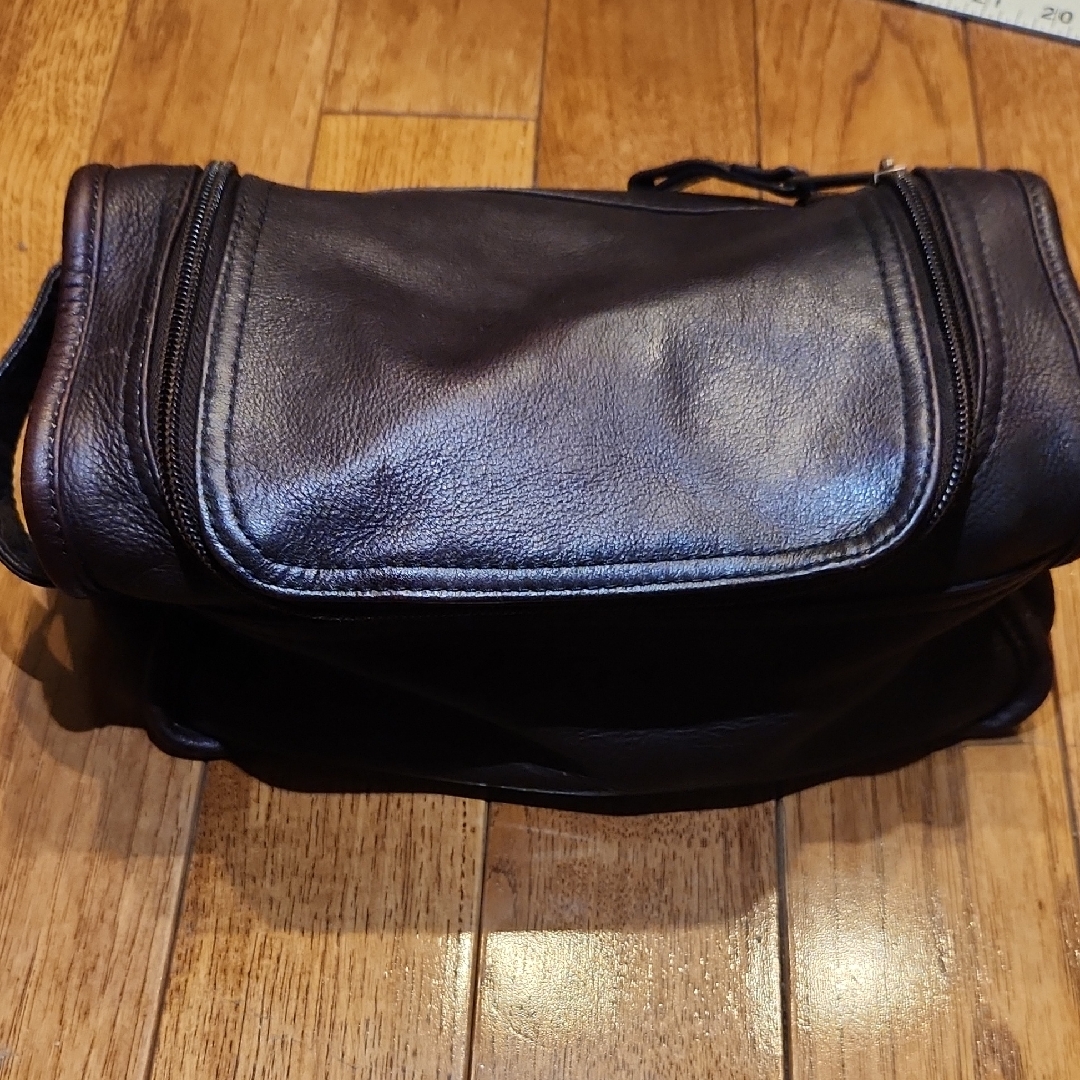 Mens Leather Travel Toiletry Dopp Kit Brown Soft Leather Zipper Case